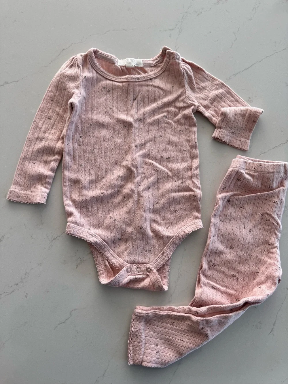 Colored Organics Pale Pink Pointelle long-sleeve One-Piece & Pants Set